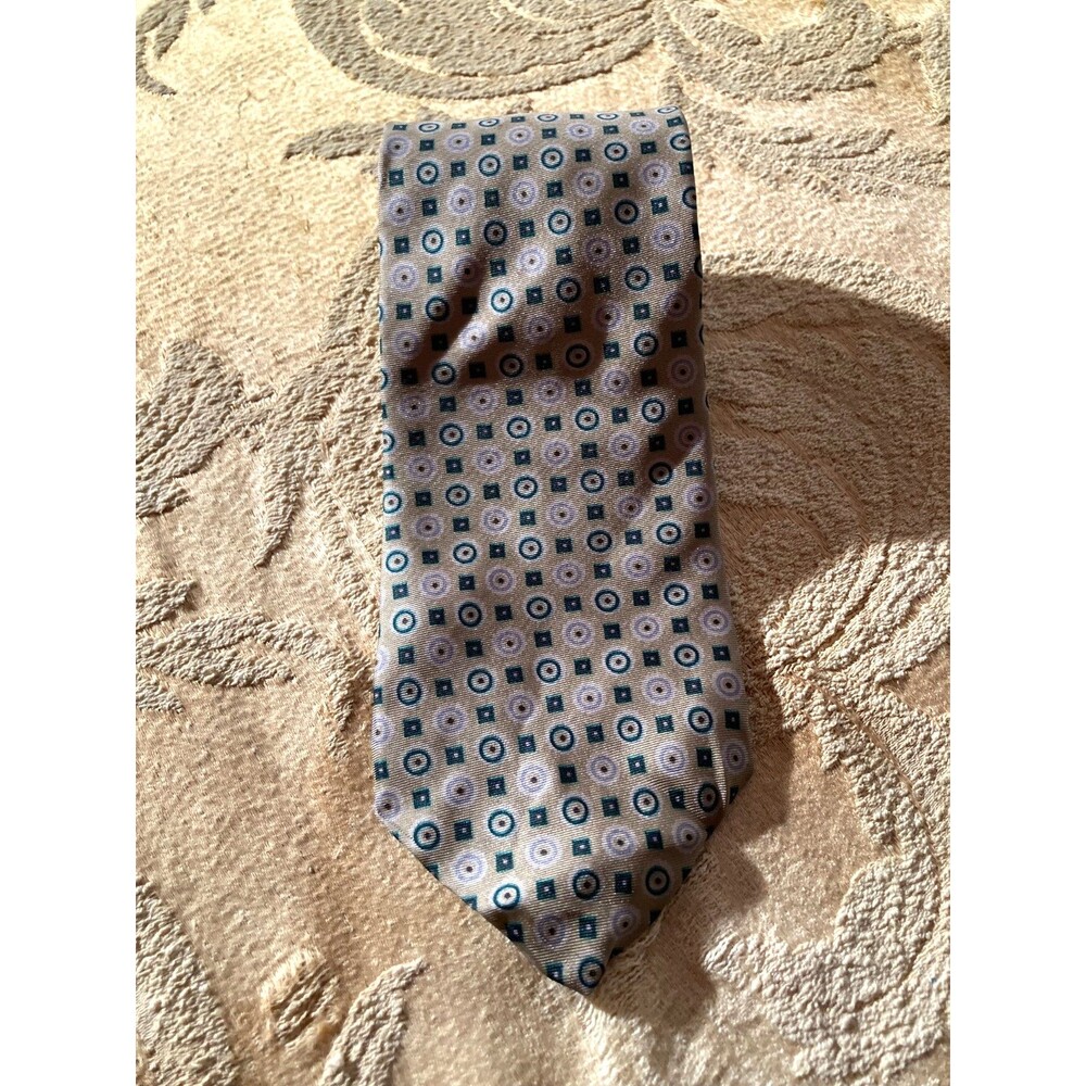 Vintage 70s Tie 1960s Beige Green Gray Silk Guy Laroche Heritage Necktie
